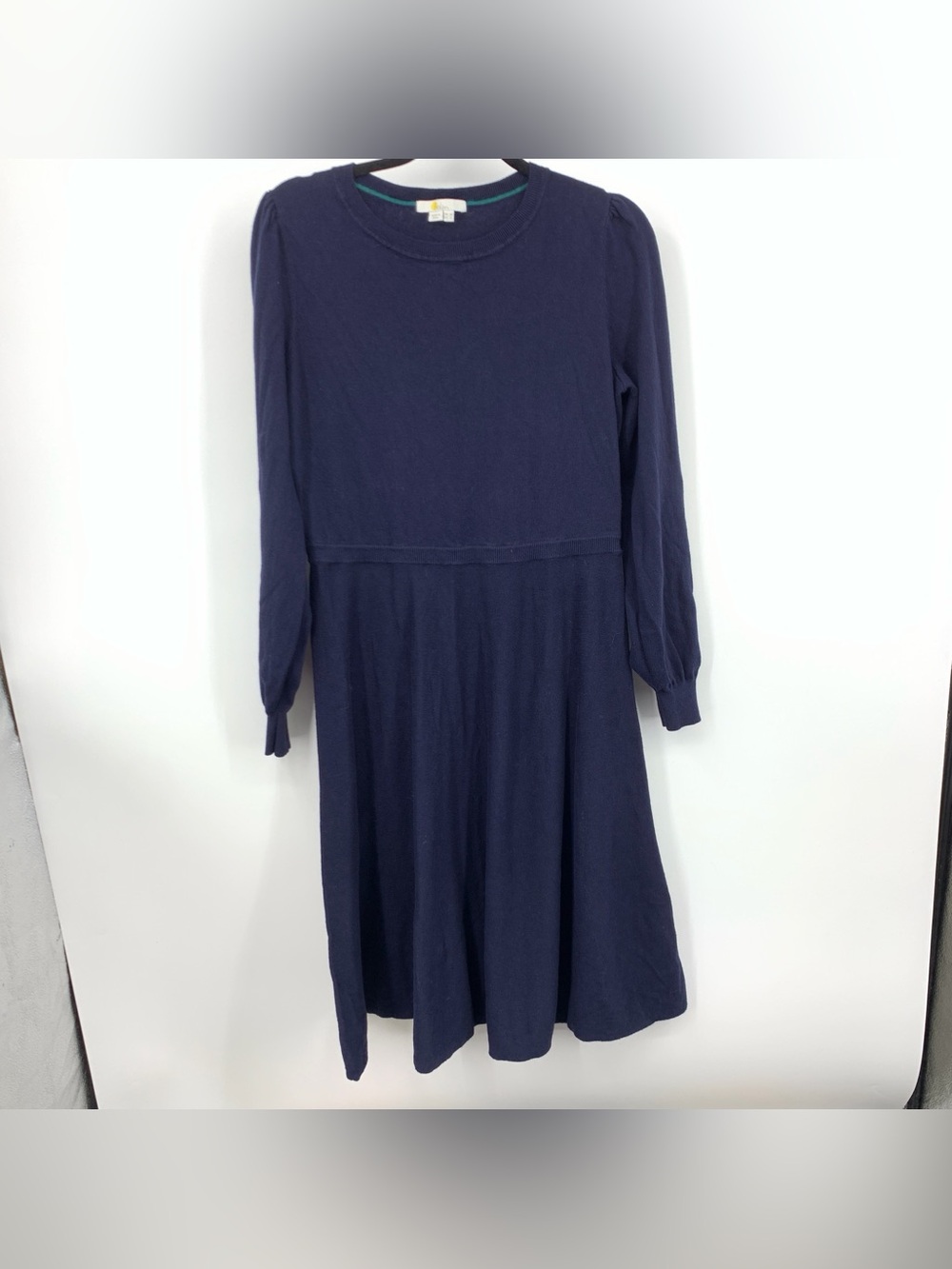 Boden Women Size 12 Dress Navy Blue Long Sleeve Cotton Wool Knit Fit Flare